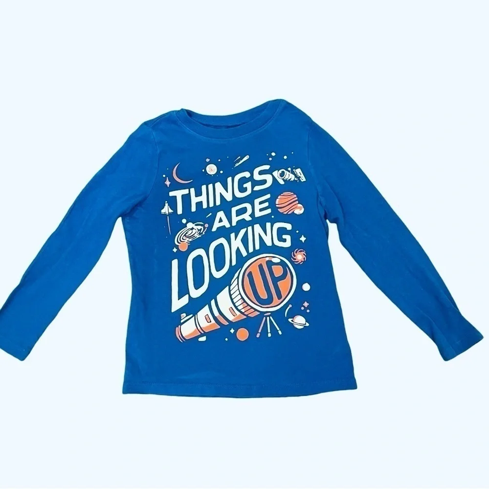 Old Navy cotton pull-on blue graphic design Boys Shirt 5 long sleeve round neck